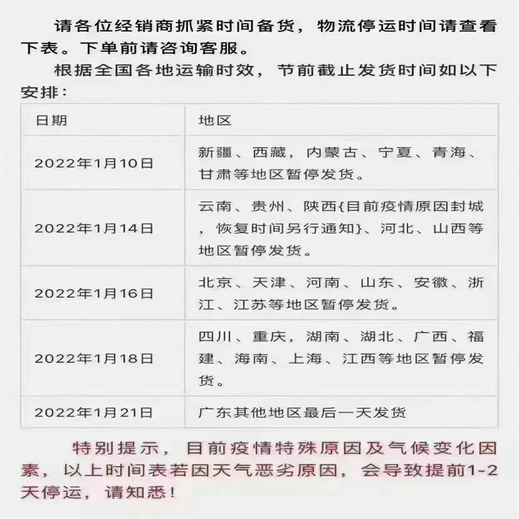 2022各地物流（liú）停運時間表